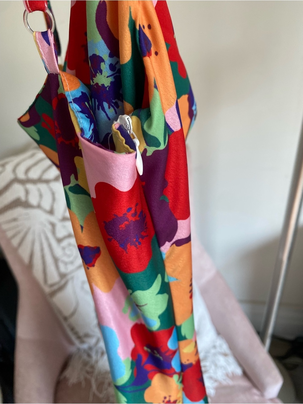 SATIN MINI DRESS FLOARL RUCHED - Picture 9 of 10